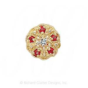 GS078 D/R - 14 Karat Gold Slide with Diamond center and Ruby accents 